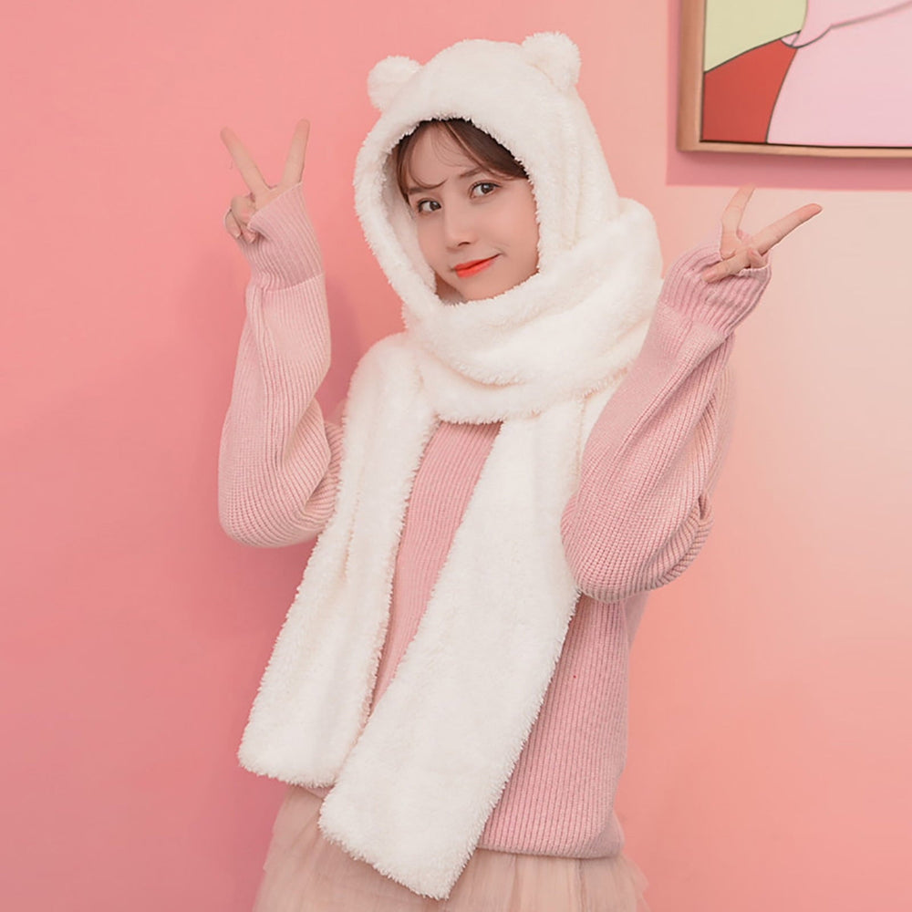 Winter Faux Fur Plush BearHood Scarf Hat & Gloves Set – Warm Winter Accessories Pakistan
