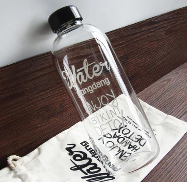 1 Liter Clear Glass Water Bottle with Random Logo