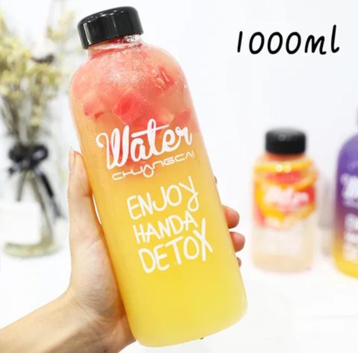 1 Liter Clear Glass Water Bottle with Random Logo