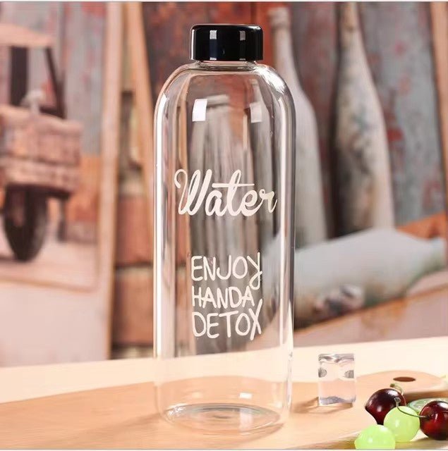 1 Liter Clear Glass Water Bottle with Random Logo