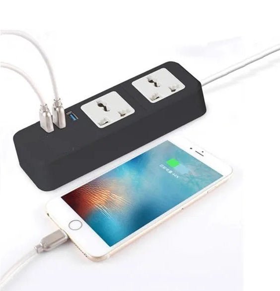 2 Three-Pin Sockets + 3 USB Ports Charging Extension