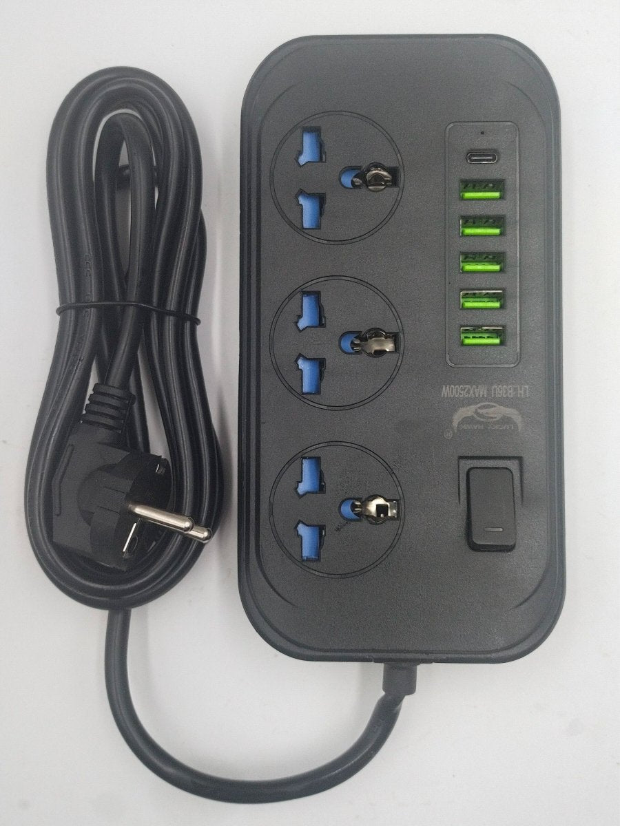3 Sockets & 6 USB Extension Cord