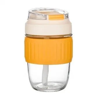 350ml Glass Tumbler with Straw & Leather Sleeve