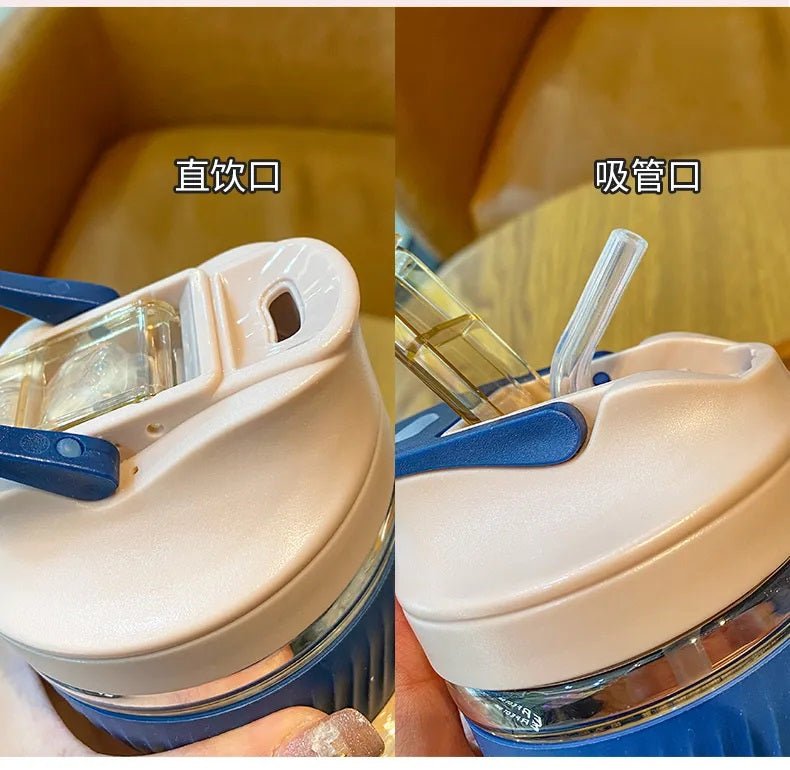 350ml Glass Tumbler with Straw & Leather Sleeve