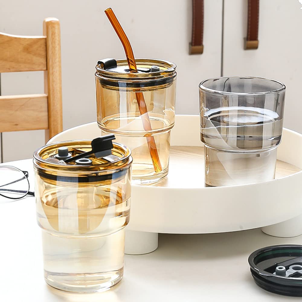 350ml Glass Tumbler with Straw & Leather Sleeve