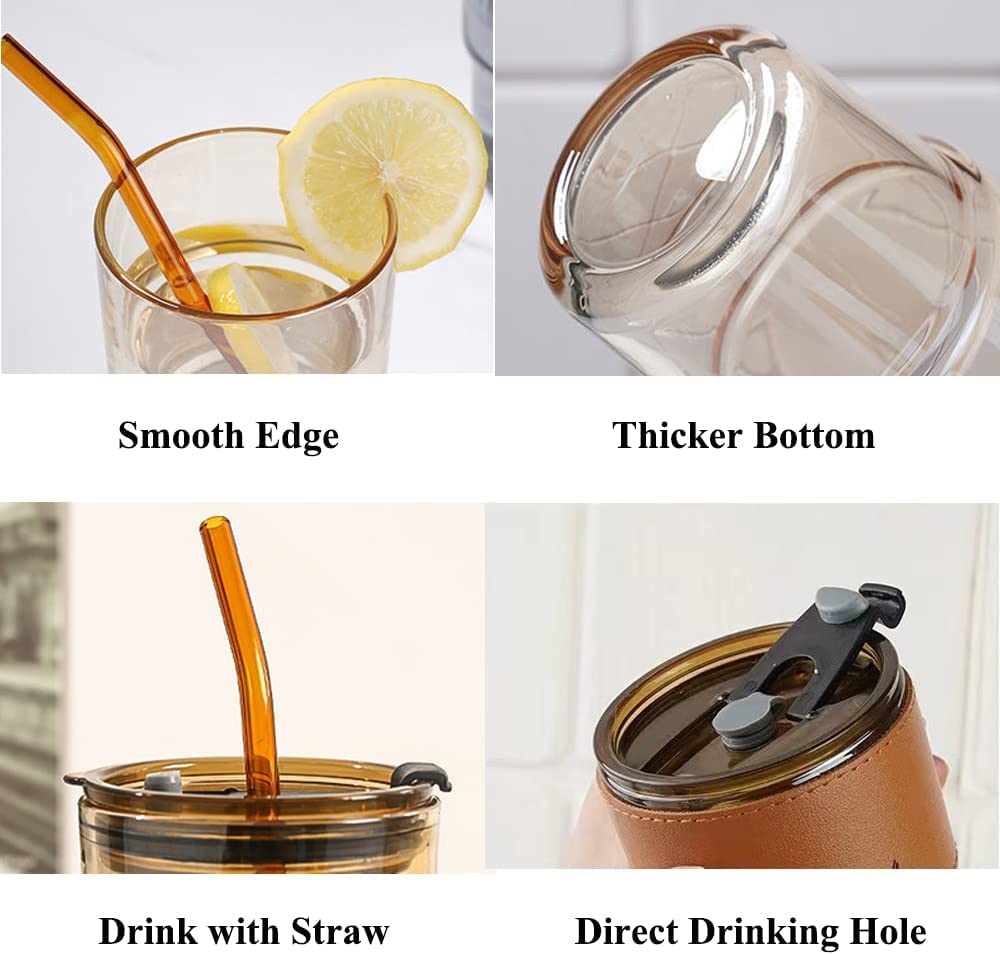 350ml Glass Tumbler with Straw & Leather Sleeve