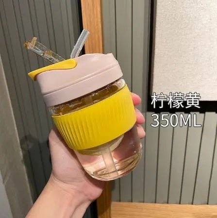 350ml Glass Tumbler with Straw & Leather Sleeve