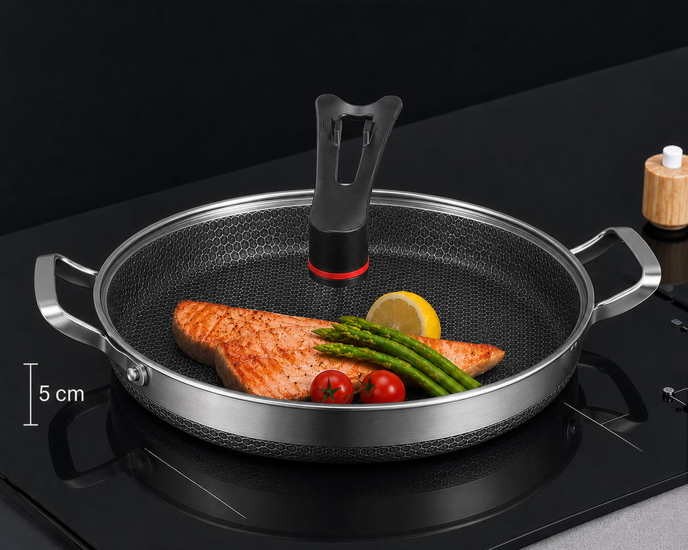 5cm Height - Flat Bottom Double Sided Laser Coated Honeycomb Frying Pan