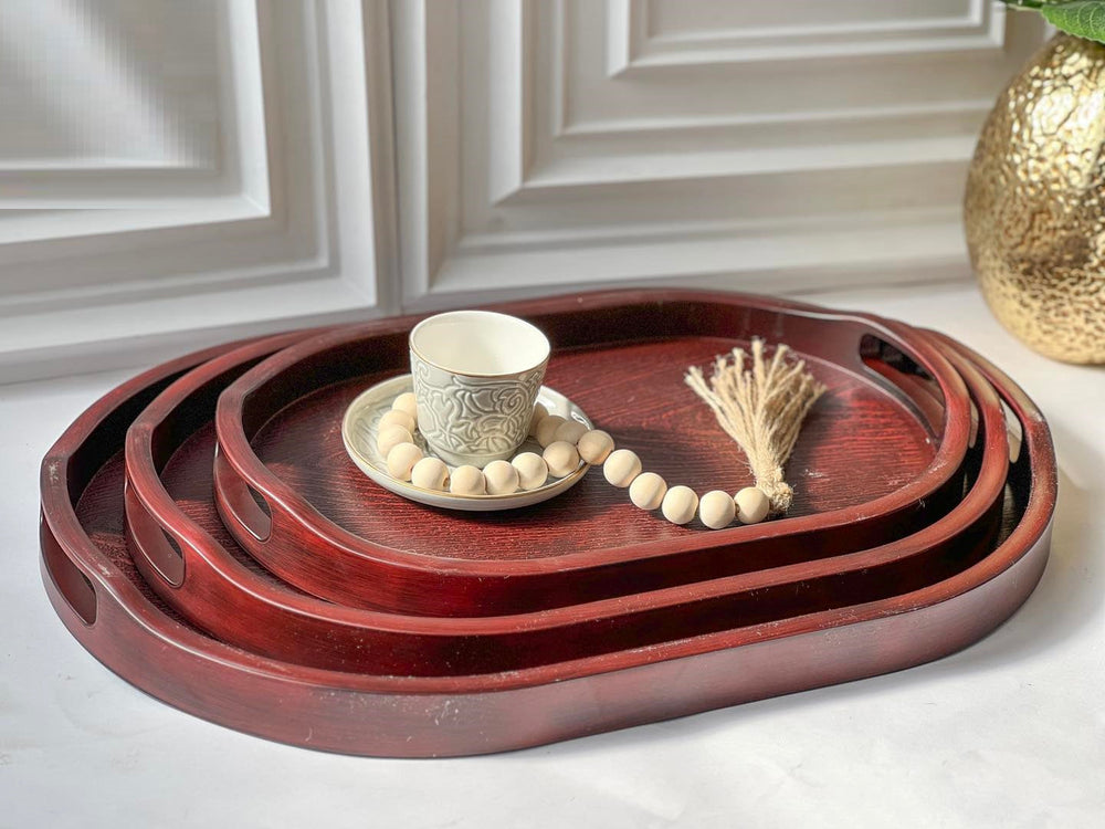 Set of 3 - Oval Serving Trays with Integrated Handles