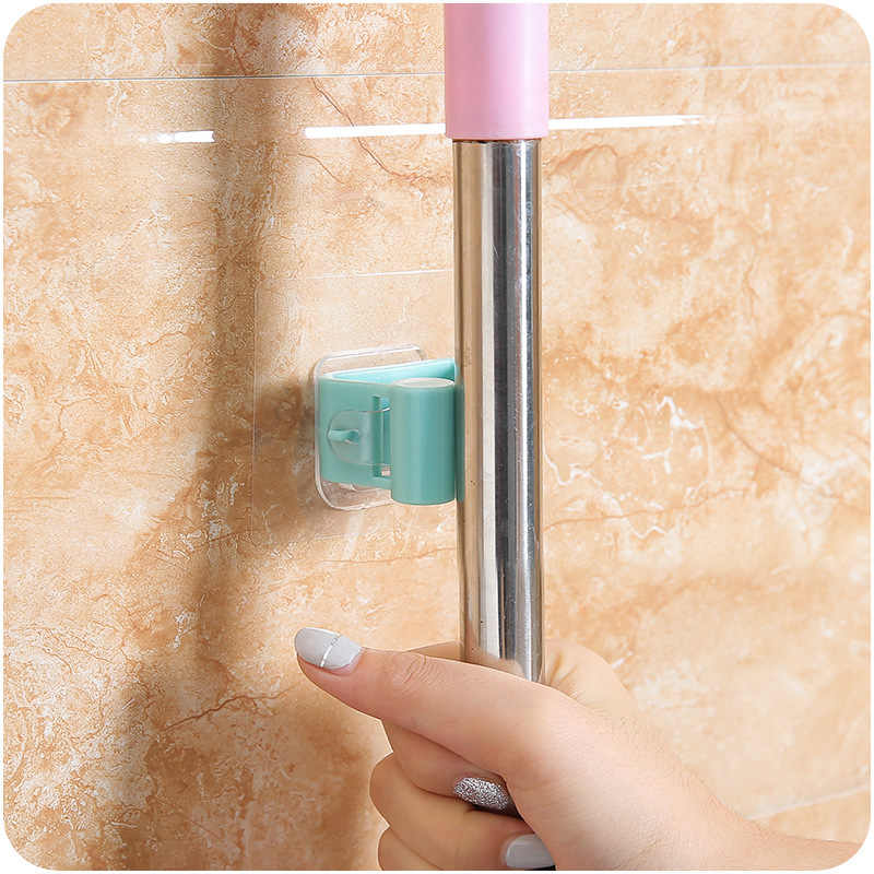 Pack of 3 - Random Color Self Adhesive Wall Mounted Mop Hook Mop Holder Broom Clamp, Bathroom Mop Holder, No Trace-Free Punching Nail-Free Mop Clip, No Drilling Mop and Broom Holder, Brush Broom Hangerz