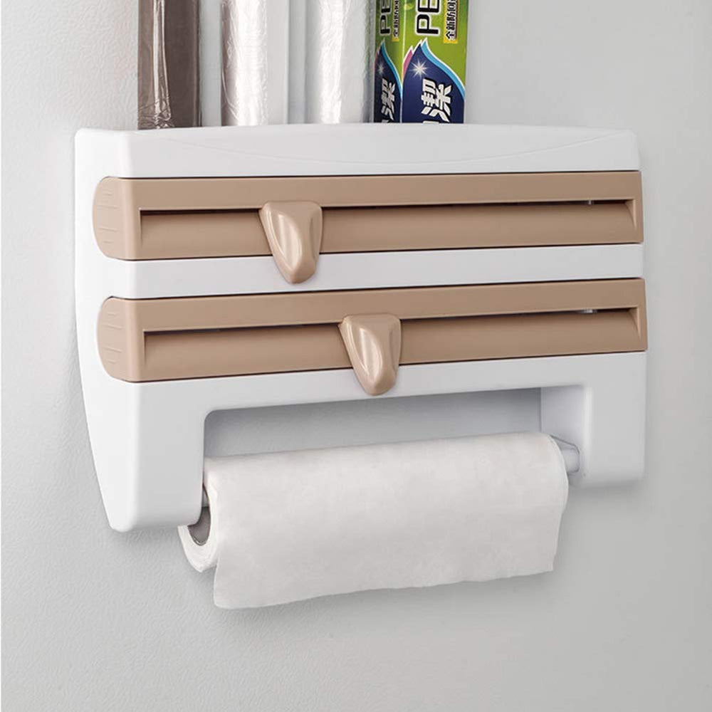 4-in-1 Wall Mounted Kitchen Paper Roll Dispenser – Cling Film, Foil & Paper Towel Holder