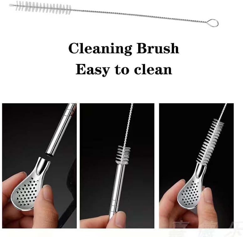 7 Piece Set - Reusable Stainless Steel Drinking Straws with Filter Spoon