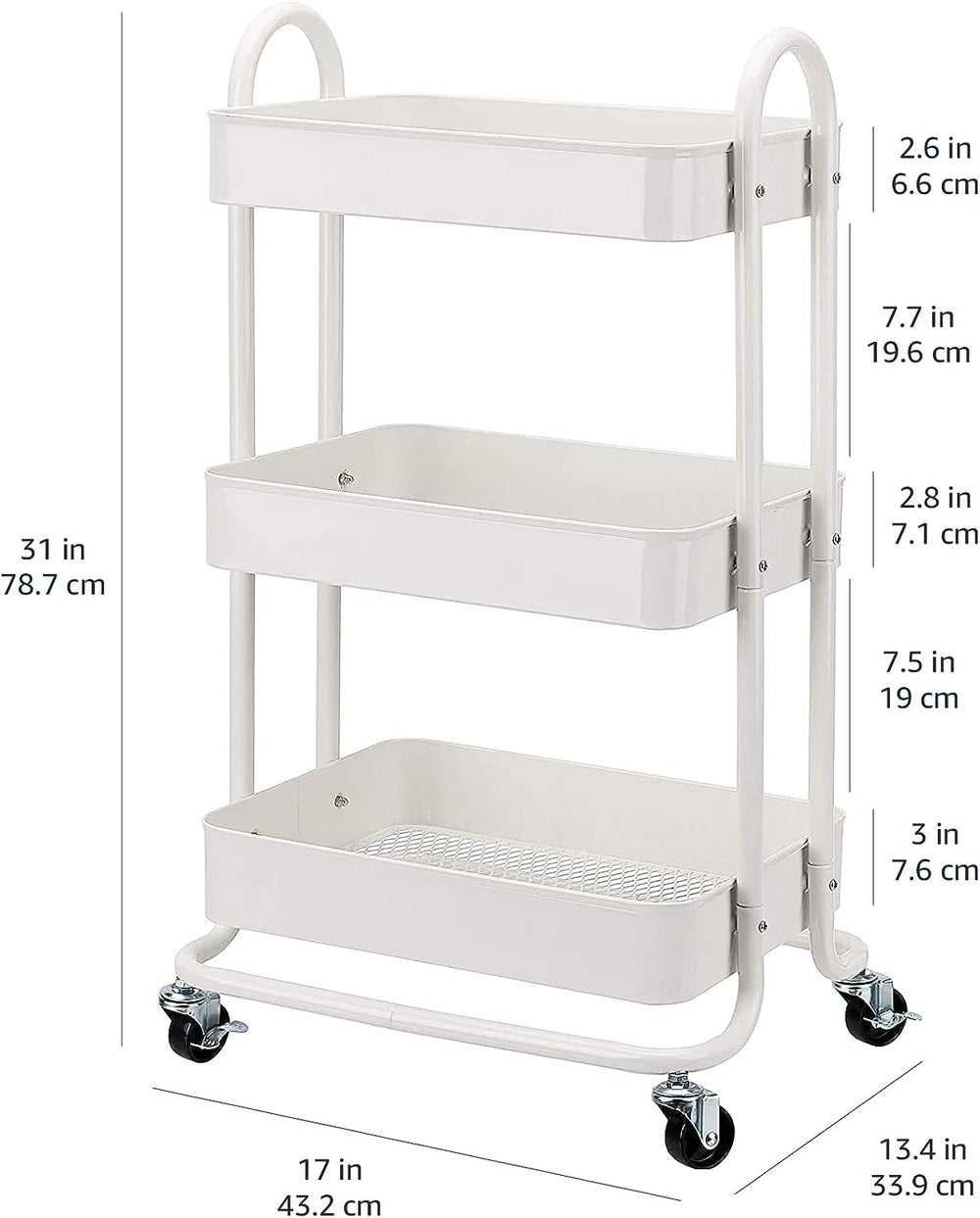 3-Tier Wheeled Mesh Base Rolling Kitchen Trolley Cart