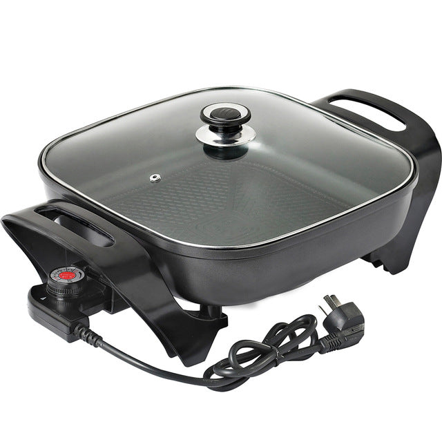Multifunctional Non-Stick Surface Electric Cooker Frying Pan With Lid and Carry Handles