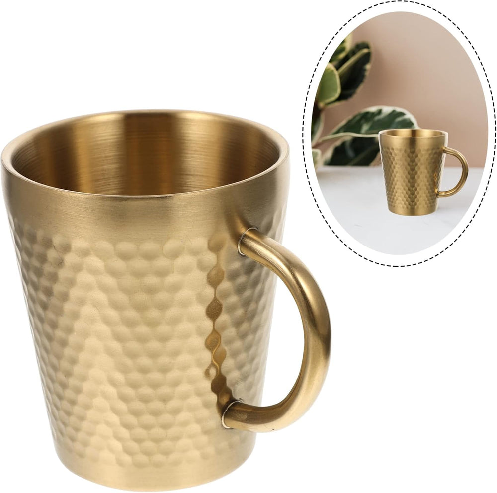 Stainless Steel Hammered Texture Glass with Handle – Double Wall Insulated Coffee Cup