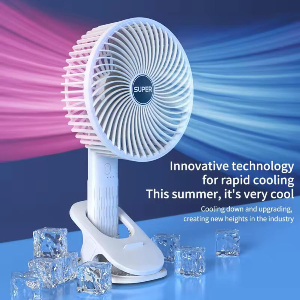 Handheld Clipped Portable 3 Gears Rechargeable Desktop Fan
