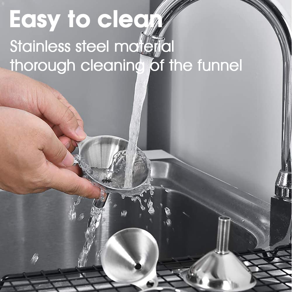 3Pcs Stainless Steel Kitchen Funnel Set with Cleaning Brush – Large, Medium & Small