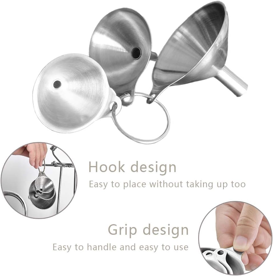 3Pcs Stainless Steel Kitchen Funnel Set with Cleaning Brush – Large, Medium & Small