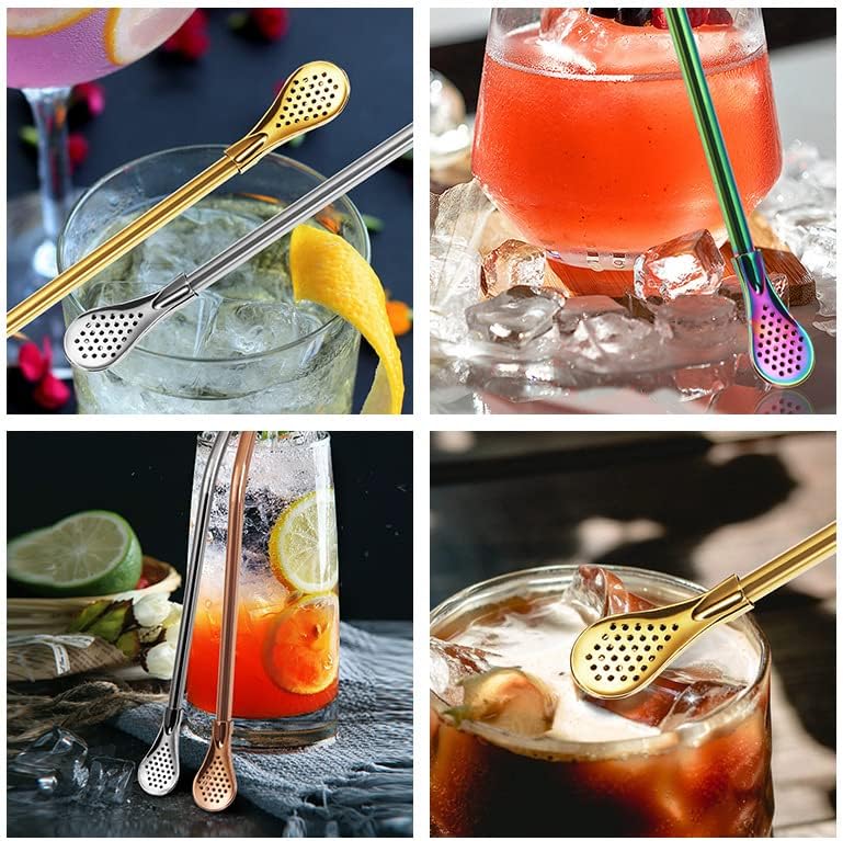 7 Piece Set - Reusable Stainless Steel Drinking Straws with Filter Spoon