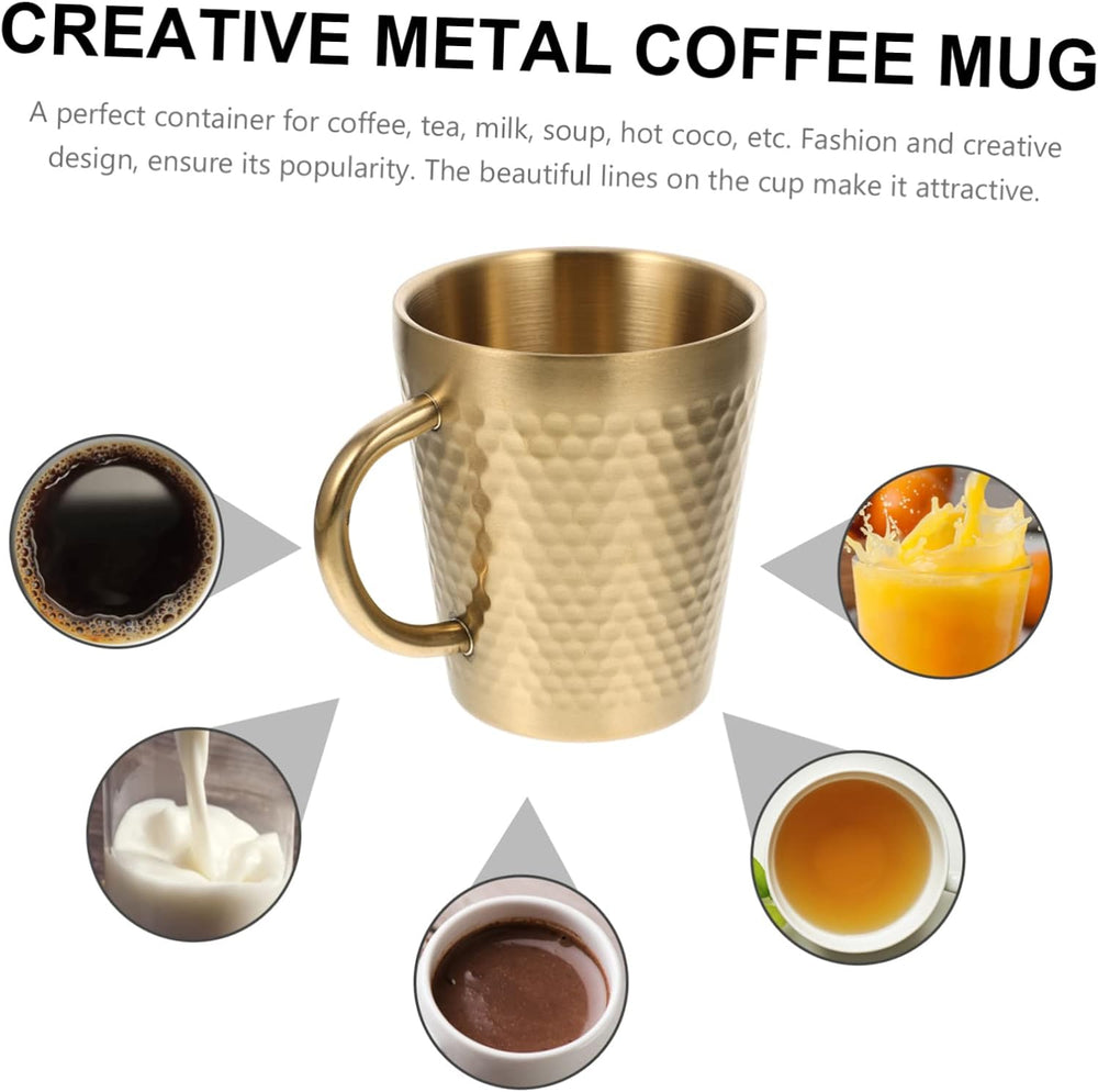 Stainless Steel Hammered Texture Glass with Handle – Double Wall Insulated Coffee Cup