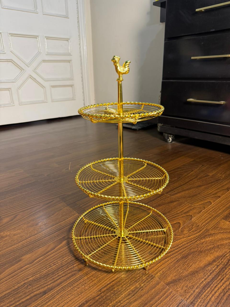 3 Tier Golden Metal Multipurposed Basket Stand