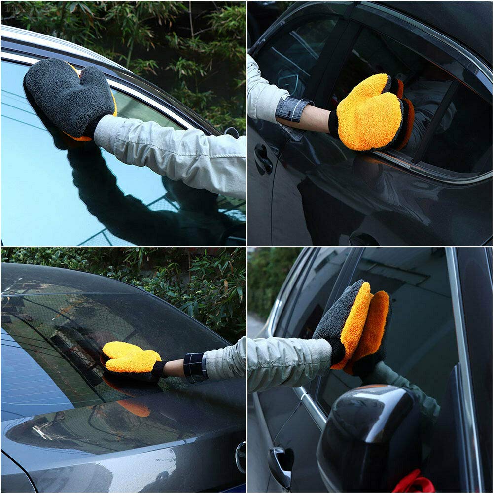 Double-Sided Microfiber Car Wash Mitts – Coral Fleece Cleaning Gloves (Wet & Dry)