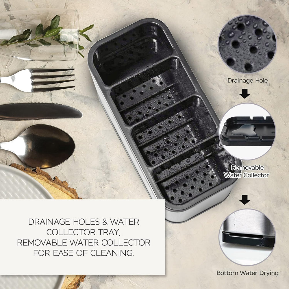 4 Compartment Cutlery Holder with Draining Tray