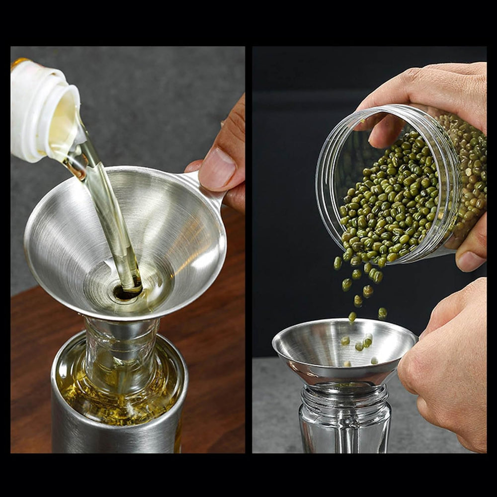 3Pcs Stainless Steel Kitchen Funnel Set with Cleaning Brush – Large, Medium & Small