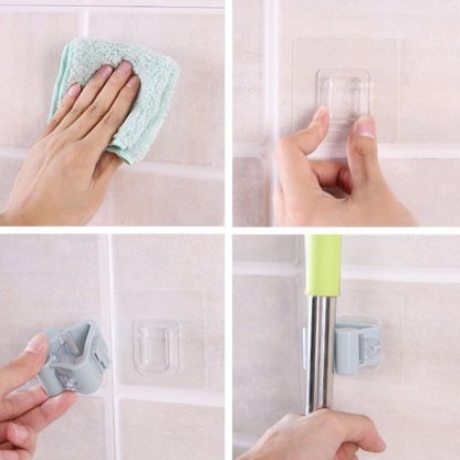 Pack of 3 - Random Color Self Adhesive Wall Mounted Mop Hook Mop Holder Broom Clamp, Bathroom Mop Holder, No Trace-Free Punching Nail-Free Mop Clip, No Drilling Mop and Broom Holder, Brush Broom Hangerz