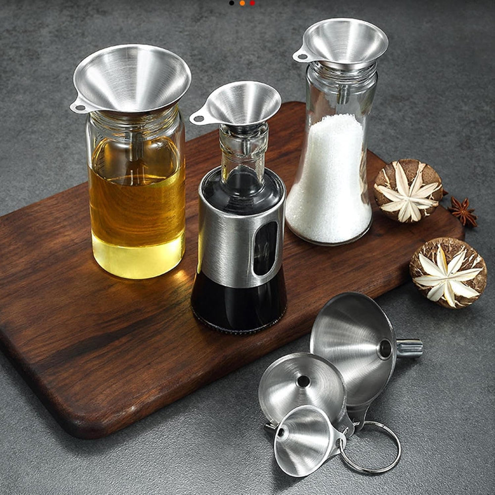 3Pcs Stainless Steel Kitchen Funnel Set with Cleaning Brush – Large, Medium & Small