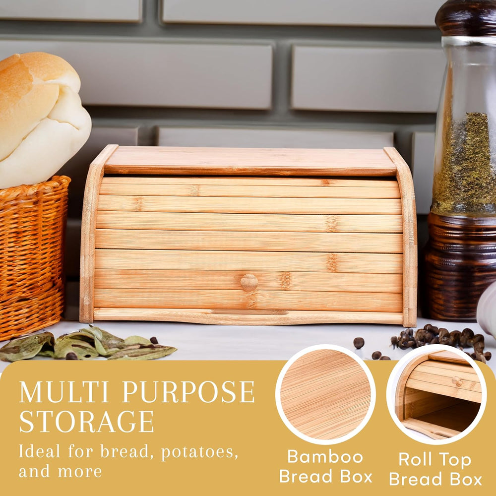 Bamboo Wooden Bread Box – Roll-Top Kitchen Storage Box