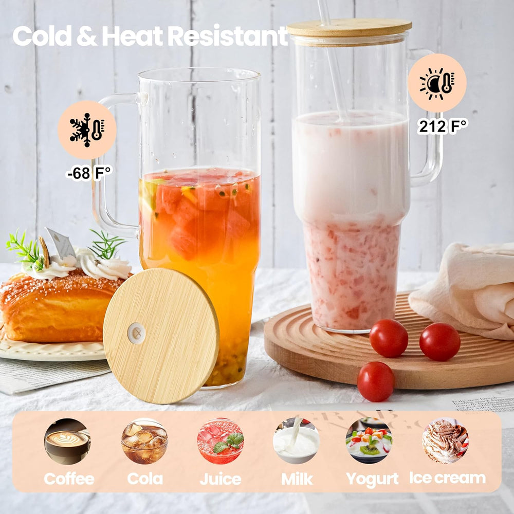 900ml Glass Tumbler with Bamboo Lid & Straw