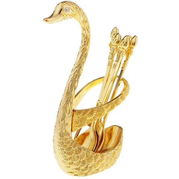 7 Piece Swan Shape Spoon Holder Set – Elegant Steel Cutlery