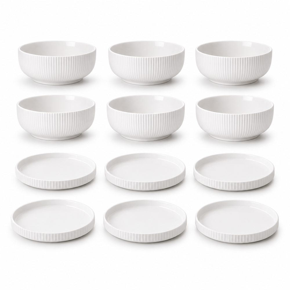 White Ceramic Plate & Bowl Set – 6 & 12 Piece