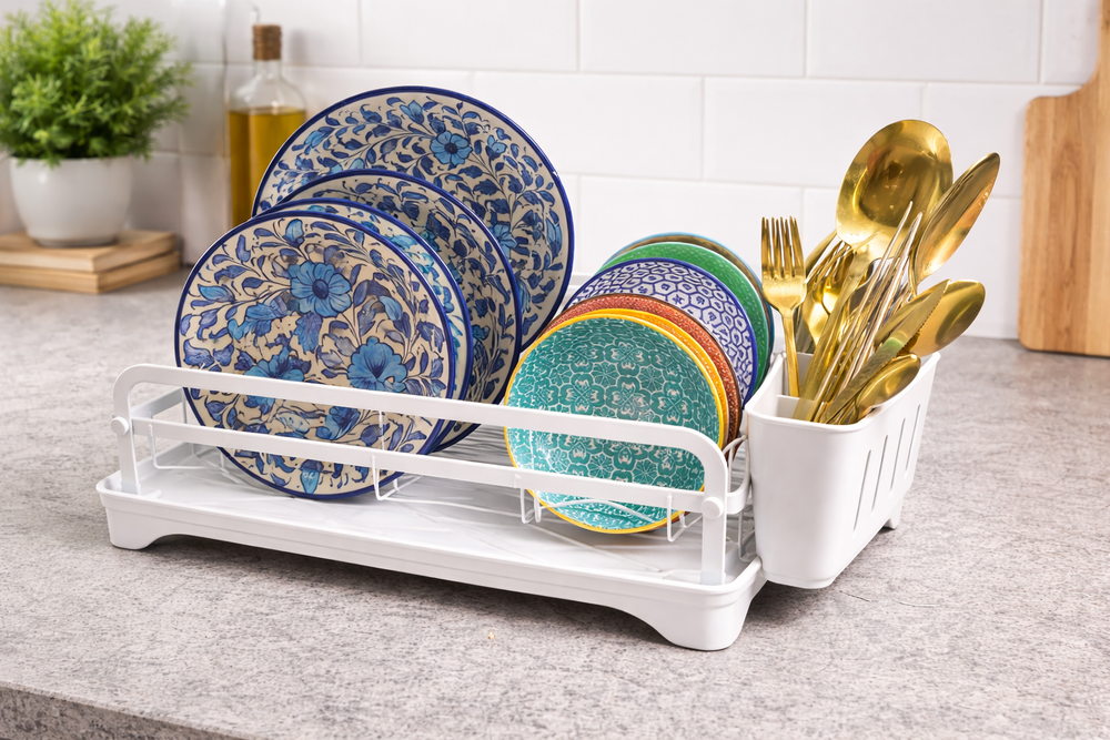 Dish Drying Rack with Cutlery Holder (Countertop Dish Organizer)