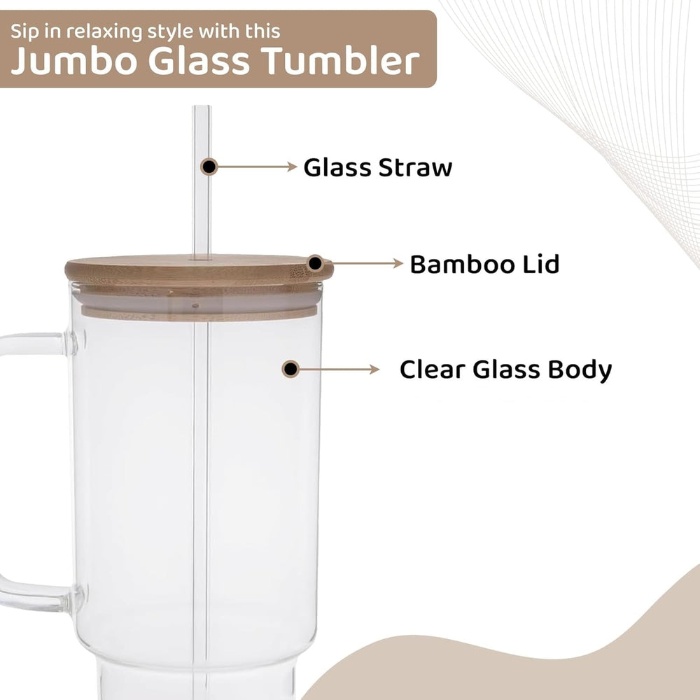 900ml Glass Tumbler with Bamboo Lid & Straw