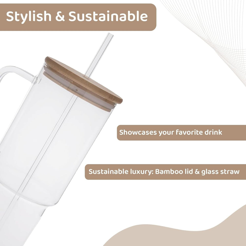 900ml Glass Tumbler with Bamboo Lid & Straw