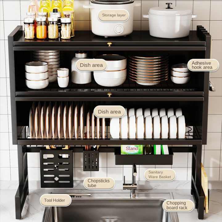 Over Sink Dish Drying Rack with Dust-Proof Cabinet Doors