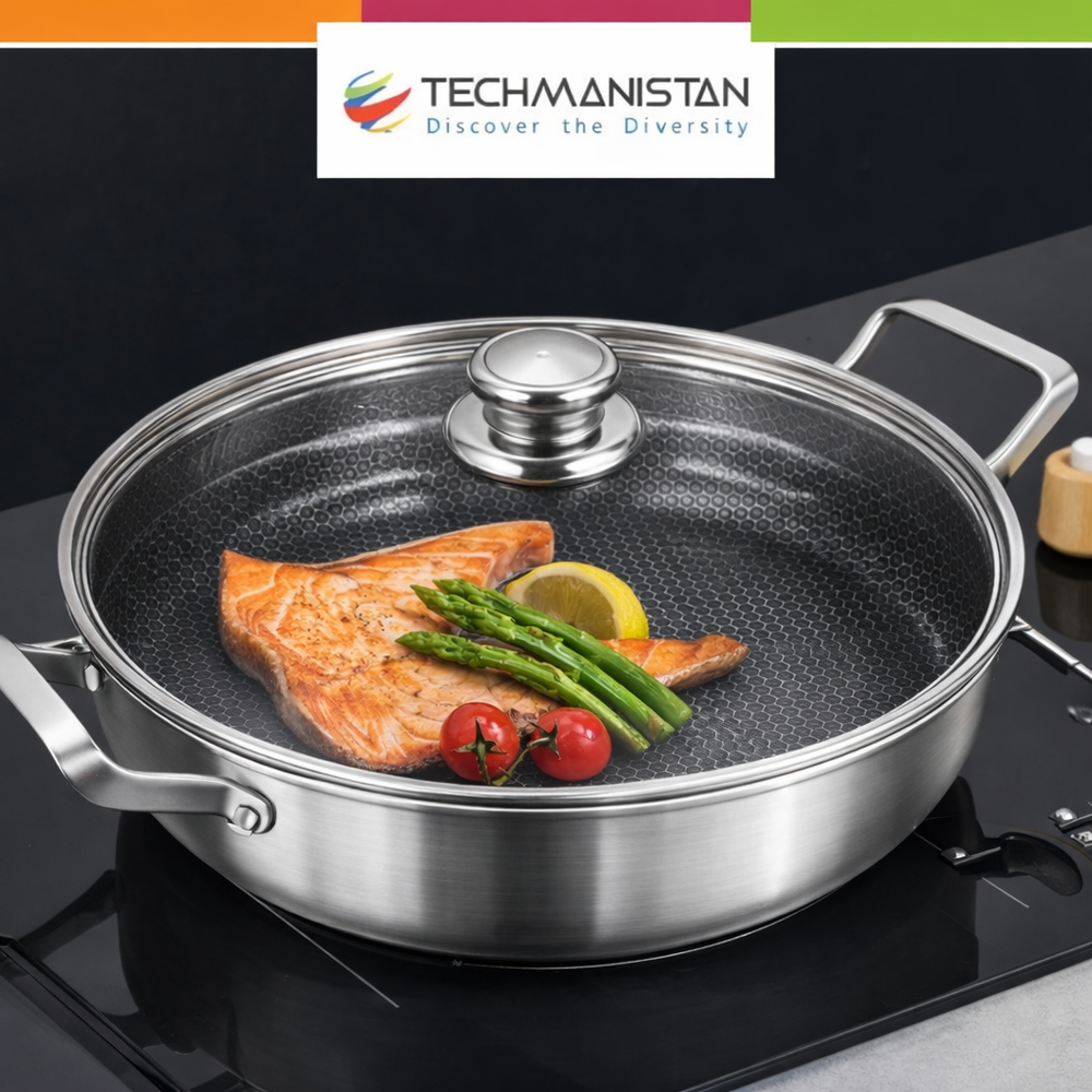 5cm Height - Flat Bottom Double Sided Laser Coated Honeycomb Frying Pan