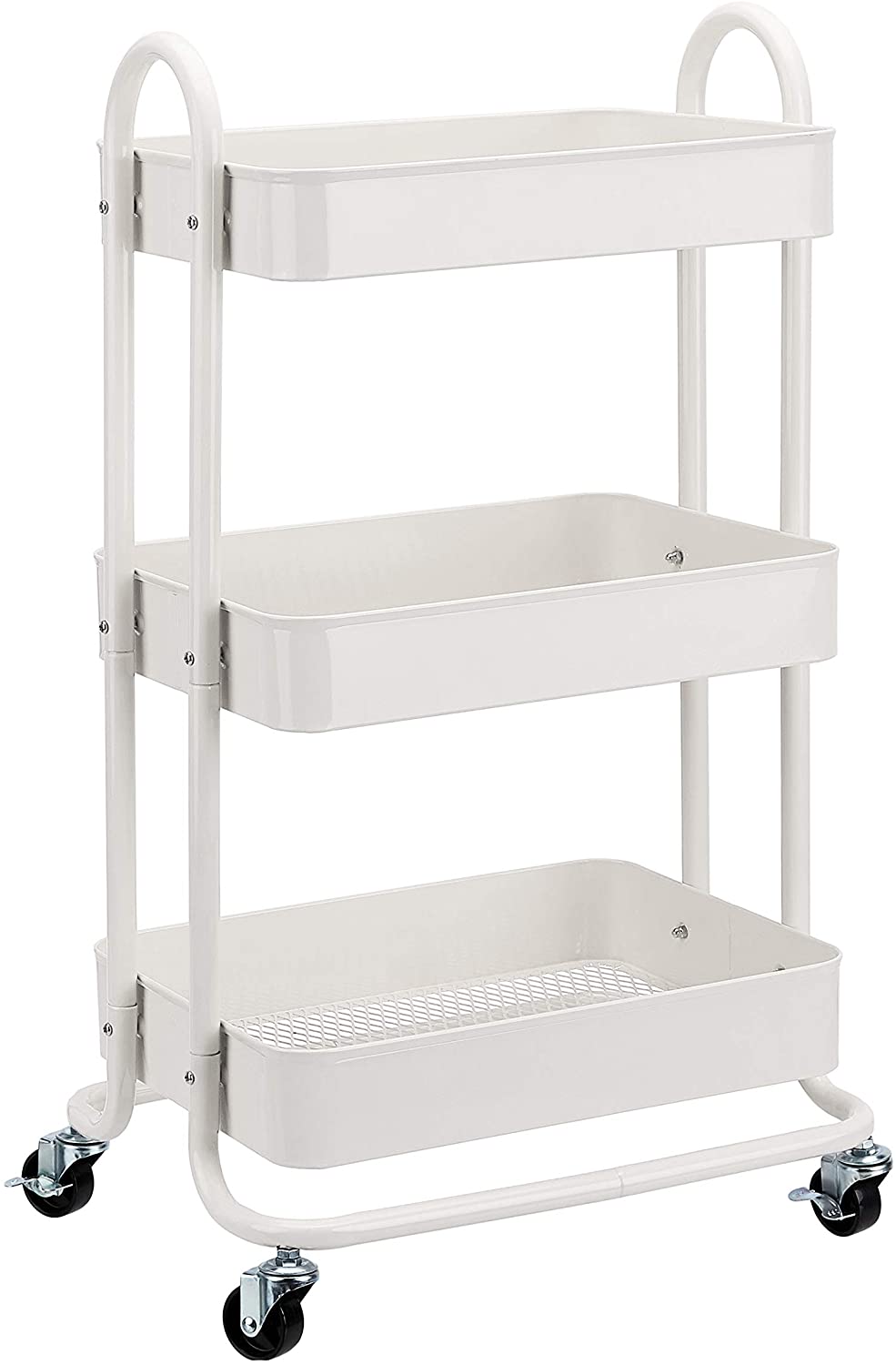 3-Tier Wheeled Mesh Base Rolling Kitchen Trolley Cart