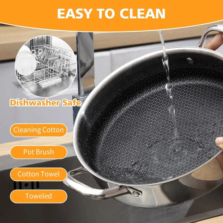 5cm Height - Flat Bottom Double Sided Laser Coated Honeycomb Frying Pan