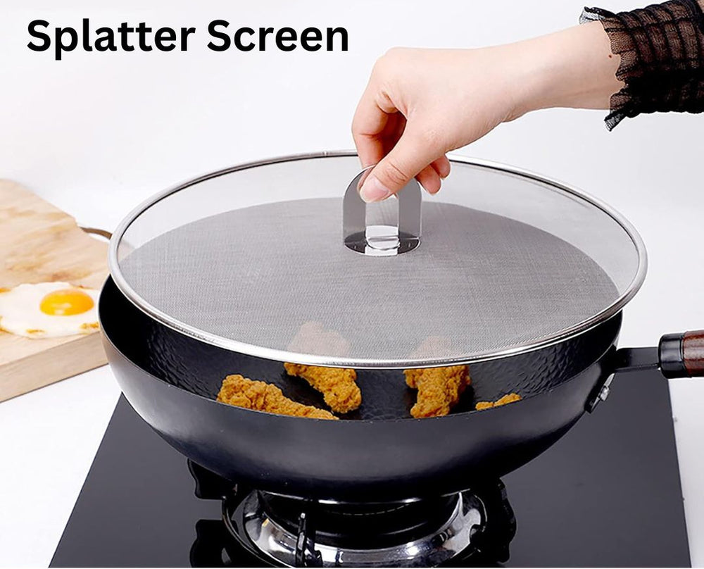Fine Mesh Splatter Screen with Fold-Flat Knob – 29cm Stainless Steel Oil Splash Guard