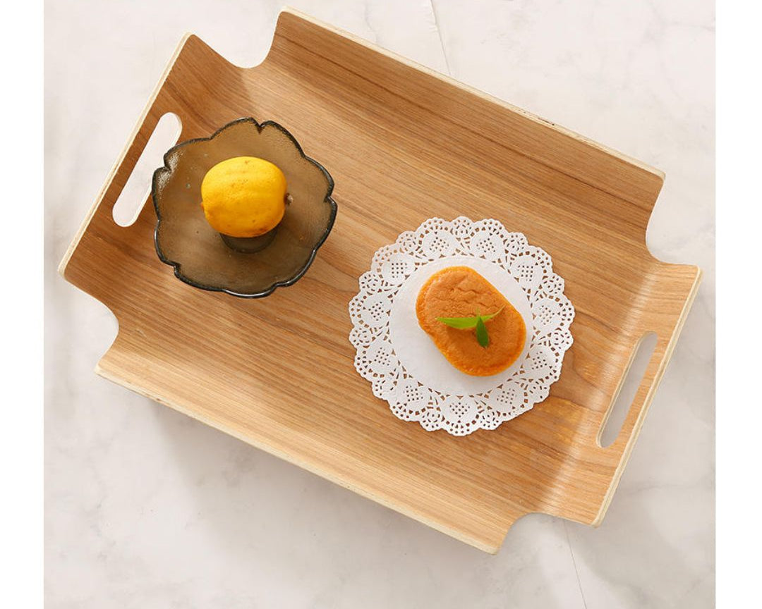 Curved Wooden Serving Tray with Handles