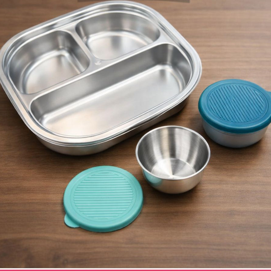 3 Compartment Lunch Box + 2 Condiment Cups