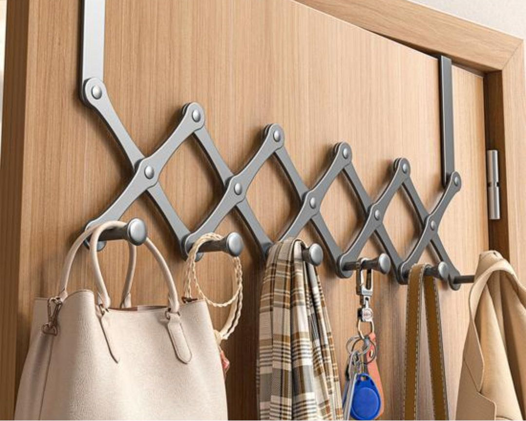 Retractable Over The Door Hook Organizer Rack