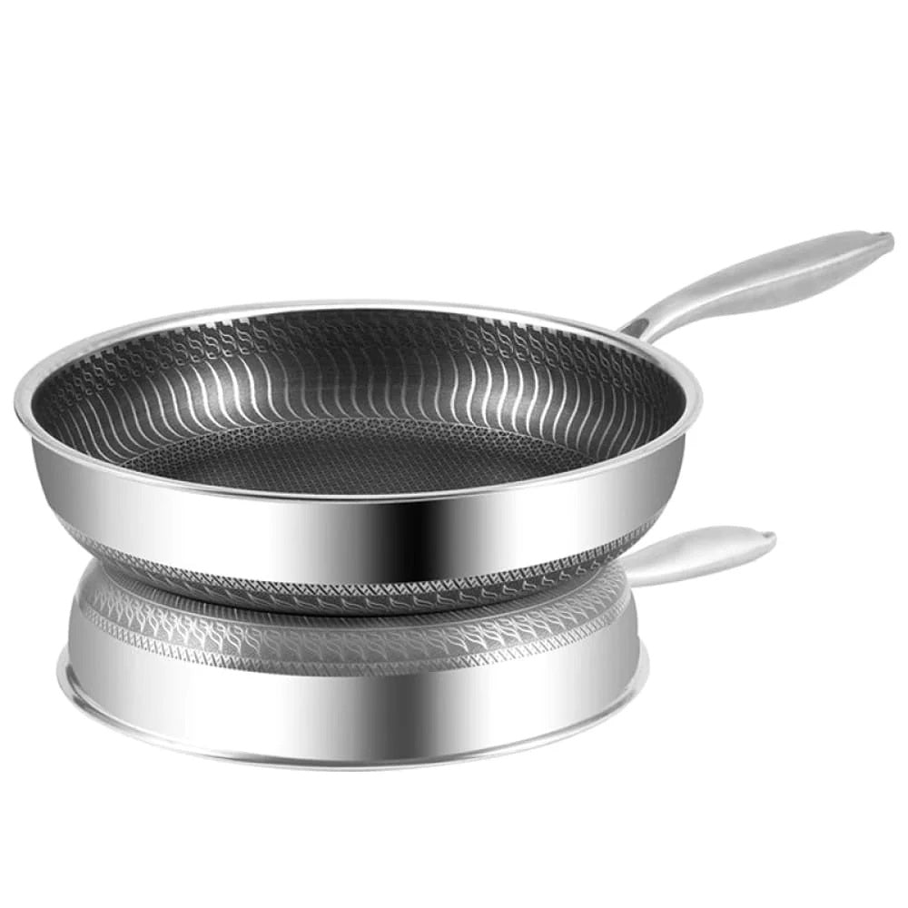 Double Sided Laser Coated Honeycomb Frying Pan with Glass Lid