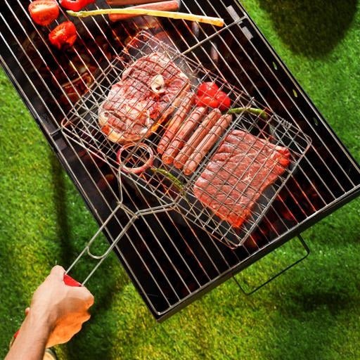 BBQ Grill Accessories Combo Set – 8PCS | 3 Skewers, Fish Basket, Kabab Grill, Grill Mat, Oil Dispenser & Brush