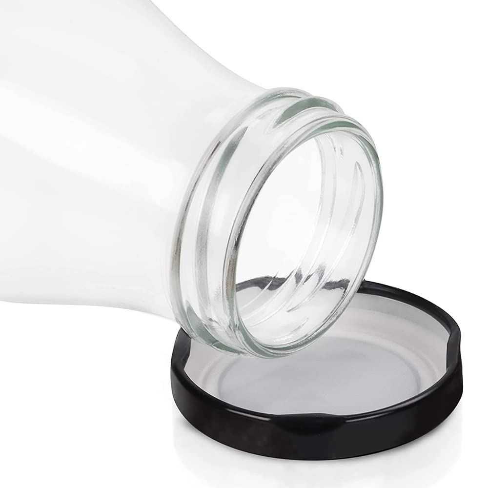 Glass Milk Bottle with Air Tight Black Lid