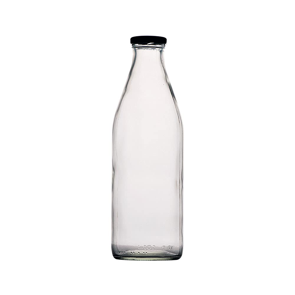 Glass Milk Bottle with Air Tight Black Lid