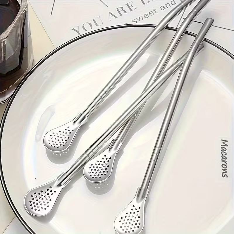 7 Piece Set - Reusable Stainless Steel Drinking Straws with Filter Spoon